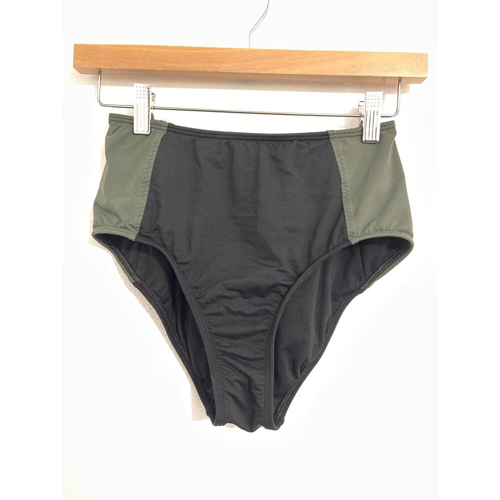 ATHLETA Women's High-Waisted Bikini Swimsuit Bottoms Black Olive Green XXS